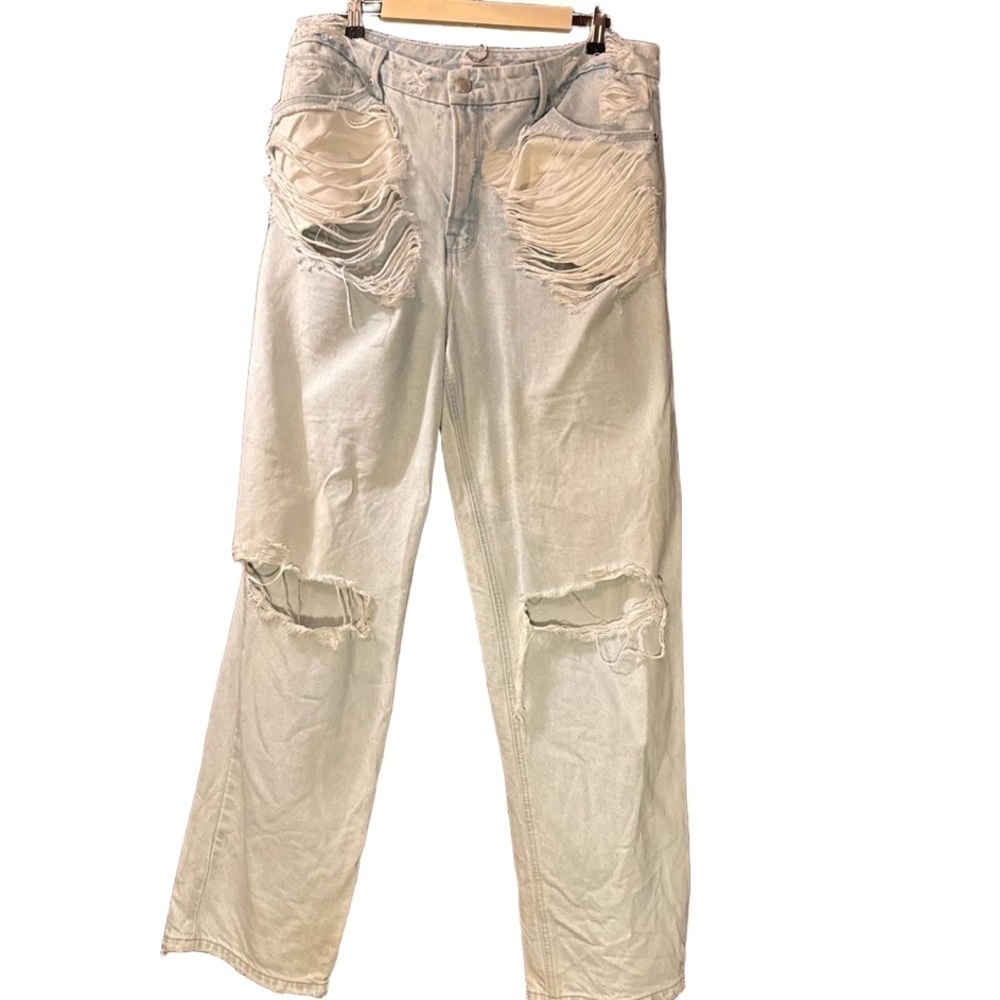 Good American Good '90s Loose Rip Jeans Size 14 Shredded Distressed Light Wash
